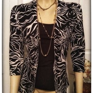 CHICO'S black/white open front cardigan, size 1